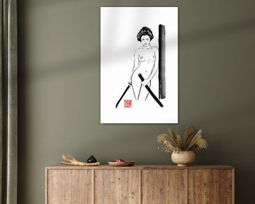 geisha samurai nue sur Péchane Sumie