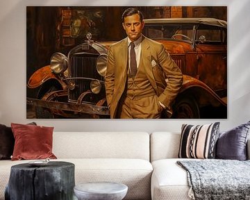 Independent American man. Old American 1920 years old vintage car, art deco painting illustration design by Animaflora PicsStock