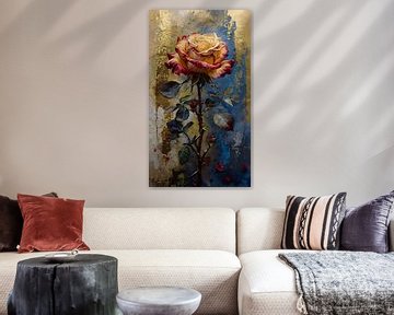 Realistisch schilderij van een roos met rijke kleuren van Ljupka Kareska