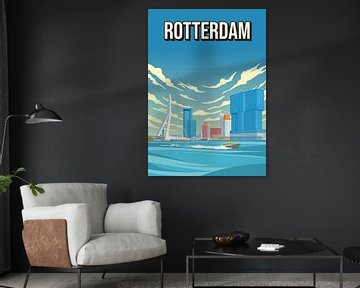 Rotterdam Stadsgezicht Reisposter - Vintage Reclamestijl van Jorn van Hezik