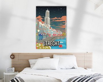 Utrecht Nacht Stadsgezicht Reisposter - Vintage Reclamestijl van Jorn van Hezik