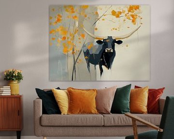 Bull with Horns under a Tree | Abstract by Karina Brouwer