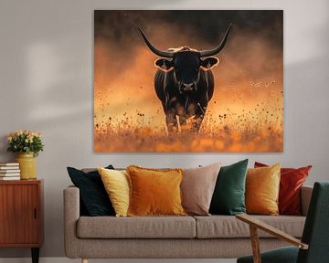 Tough Black Bull in the Morning Sun by Karina Brouwer