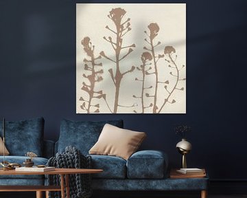 Japandi botanische kunst in bruin en wit. van Dina Dankers