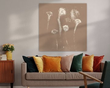 Kleine bloemen. Japandi botanische kunst in bruin en wit. van Dina Dankers