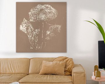 Roos. Japandi botanische kunst in bruin en wit. van Dina Dankers