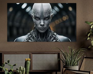Portret van een futuristische buitenaardse machine cyborg vrouw van Animaflora PicsStock