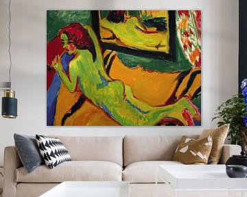 Ernst Ludwig Kirchner, Liggend naakt voor een spiegel, 1912