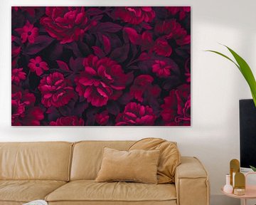 Fluweel Donker Moody Bloemen Karmijnrood Luxe Weelde van Andrea Haase