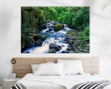 Stromende rivier in het regenwoud van Costa Rica van Michael Kuijl
