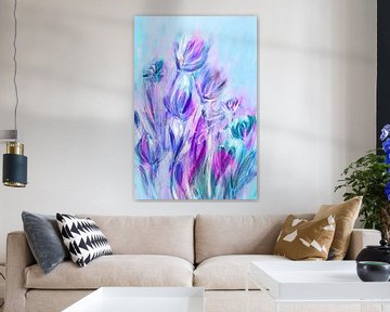Power Bloemen Roze Blauw Turquoise van Claudia Gründler