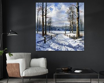 Rustig winterlandschap met besneeuwd pad. van Ljupka Kareska