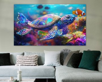 Schildpad van glitter en glas kleurrijk panorama
