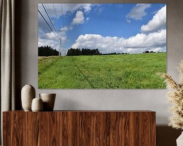 A field in summer under blue skies by Claude Laprise