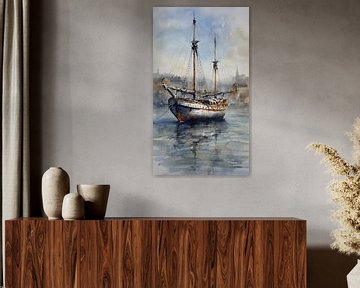 Aquarel illustratie van zeilboot van Ljupka Kareska