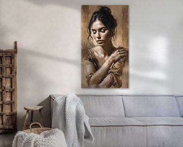 Portrait of serene woman in warm tones by Ljupka Kareska