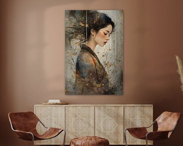 Serene profielweergave van een vrouw in aquarel van Ljupka Kareska