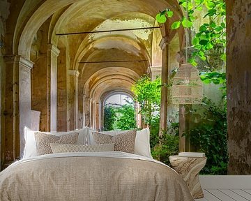 An overgrown passageway of an old church