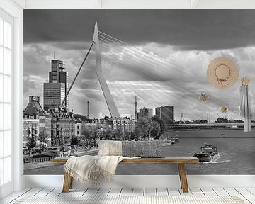Erasmus bridge black and white in Rotterdam by Anton de Zeeuw