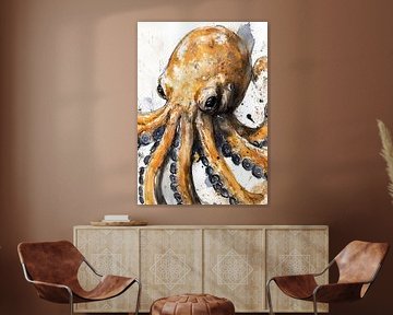 Orangefarbene Aquarell-Krake #octopus von JBJart Justyna Jaszke