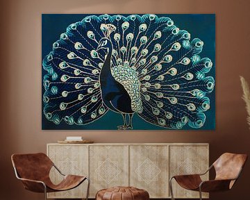 Pauw schilderij met gouden details van Art & Soul Creations