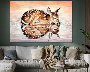 Hert met spiegelbeeld in water van Art & Soul Creations