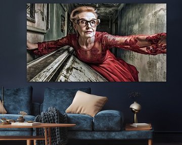 Elegante Seniorin balanciert im engen Flur