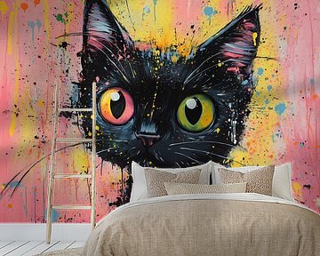 Abstract kleurrijk schilderij van een kat van Art & Soul Creations