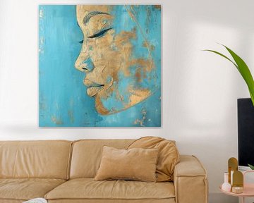 Dreamy female portrait in gold and turquoise textures by Color Square