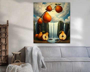 Kunst met fruit in het landschap Dali stijl van Egon Zitter