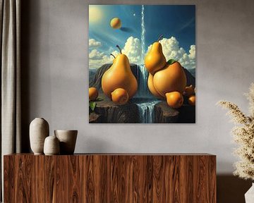 Kunst met fruit in het landschap Dali stijl van Egon Zitter
