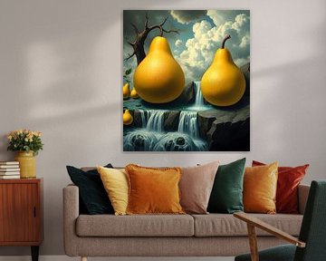 Kunst met fruit in het landschap Dali stijl van Egon Zitter