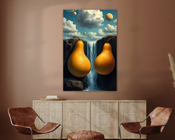 Kunst met fruit in het landschap Dali stijl van Egon Zitter