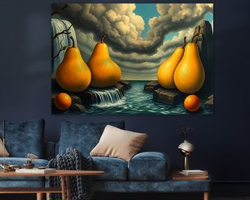 Kunst met fruit in het landschap Dali stijl van Egon Zitter