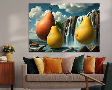Kunst met fruit in het landschap Dali stijl van Egon Zitter