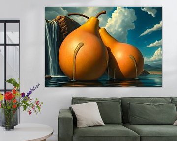 Kunst met fruit in het landschap Dali stijl van Egon Zitter