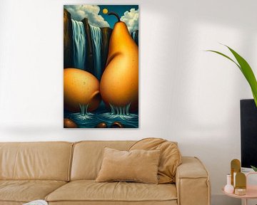 Kunst met fruit in het landschap Dali stijl van Egon Zitter