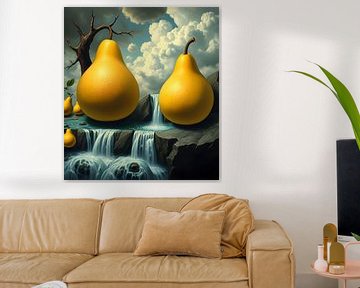 Kunst met fruit in het landschap Dali stijl van Egon Zitter