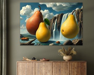 Kunst met fruit in het landschap Dali stijl van Egon Zitter