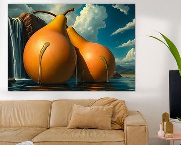 Kunst met fruit in het landschap Dali stijl van Egon Zitter