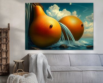 Kunst met fruit in het landschap Dali stijl van Egon Zitter