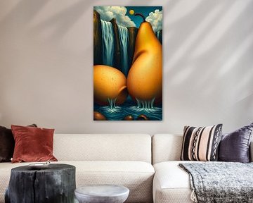 Kunst met fruit in het landschap Dali stijl van Egon Zitter