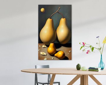 Kunst met fruit in het landschap Dali stijl van Egon Zitter