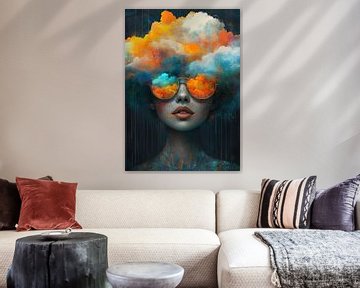 Vrouw met Zonnebril | Vrouw met Kleurrijke Haar van Kunst Kriebels