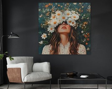 Flower wreath | Face Covered Flowers Woman by Eye catching paintings