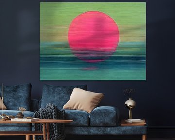 Roze Groen | Abstracte Roze Cirkel op Groen van Modern Collection