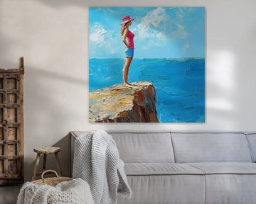 Kustkliffen Landschap | Silent Watcher on the Cliffs van Abstract Schilderij