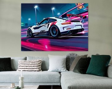 Porsche 911 GT3 RS Wit met zwarte strepen Racing van MIROKKU