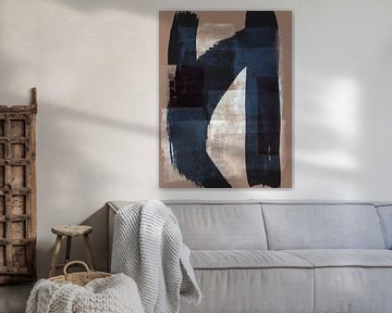 Bruin en Indigo 3 | Expressief Minimalistisch Abstract van Menega Sabidussi