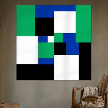 Composition in green, blue, black and white